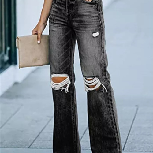 Autumn New Retro Flared Pants Loose Casual Ripped Jeans