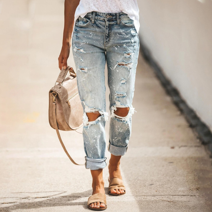 New Women's Jeans Ripped Slim Streetwear Vintage Jeans