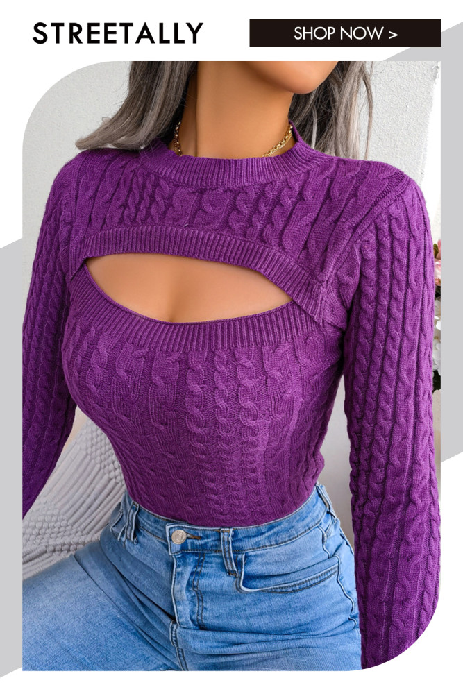 Fashion Hollow Twist Long Sleeve Round Neck Sweaters & Cardigans