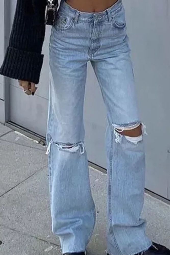 Ripped Hole Women Jeans High Waisted Jeans