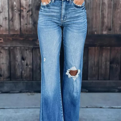 New Women's Bell Bottom Jeans Destoryed Ripped Flare Jeans