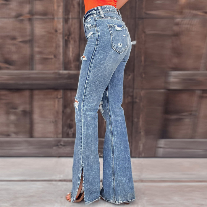 Streetwear Jeans Women Fashion Ripped Hole Tassel Slim Jean