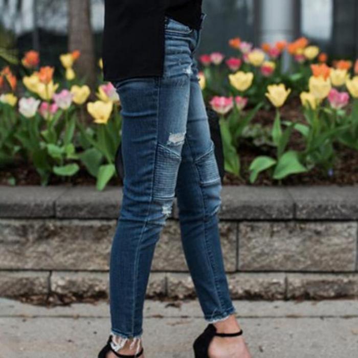 Soft Texture  Popular Stretchy Hole Jeans