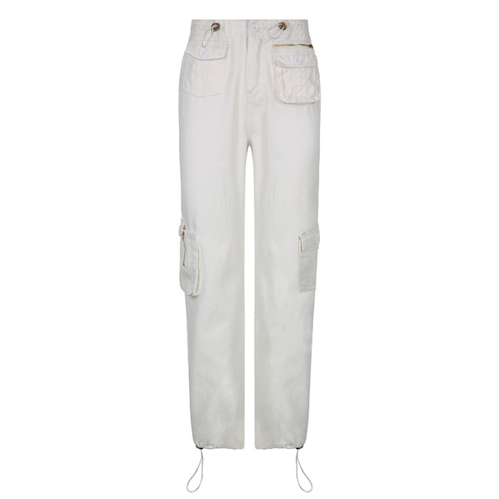Multi Pockets White Cargo Pants