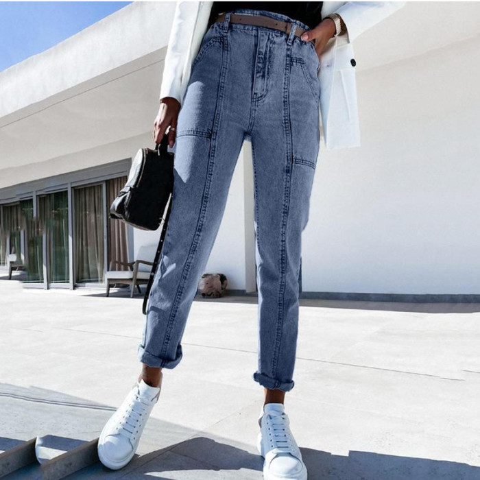 Fashion Vintage Ripped Hole Pencil Long Solid Jeans