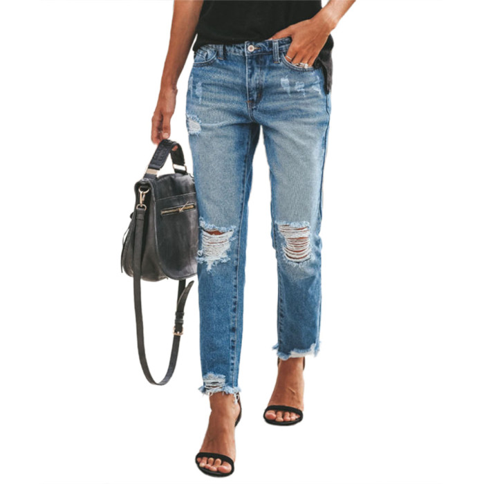 Women Blue Jeans Spring Ladies High-Waisted Denim Trousers