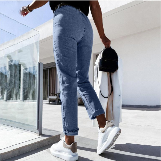 Fashion Vintage Ripped Hole Pencil Long Solid Jeans