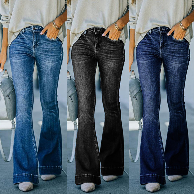 New High Waist Flare Jeans For Women Retro High Stretch Skinny Denim