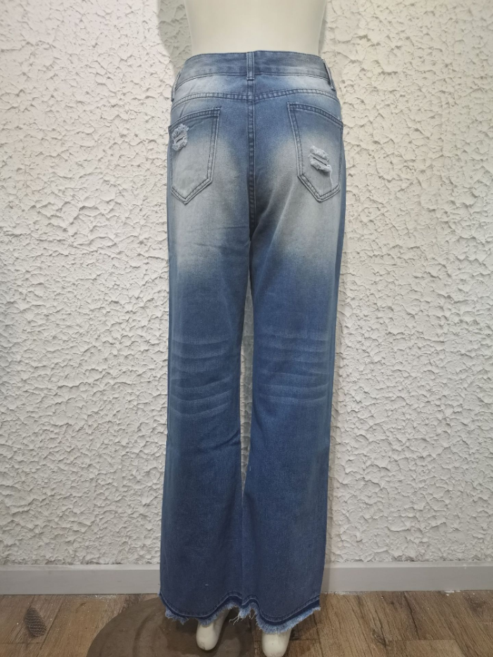 Hollow Out Ripped Straight Jeans