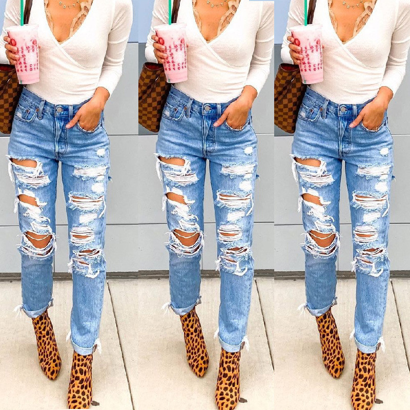 Street Trendsetters In Autumn Straight Leg Ripped Pants