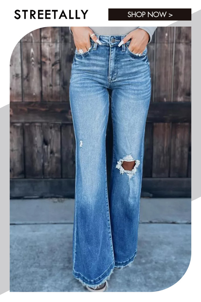 New Women's Bell Bottom Jeans Destoryed Ripped Flare Jeans