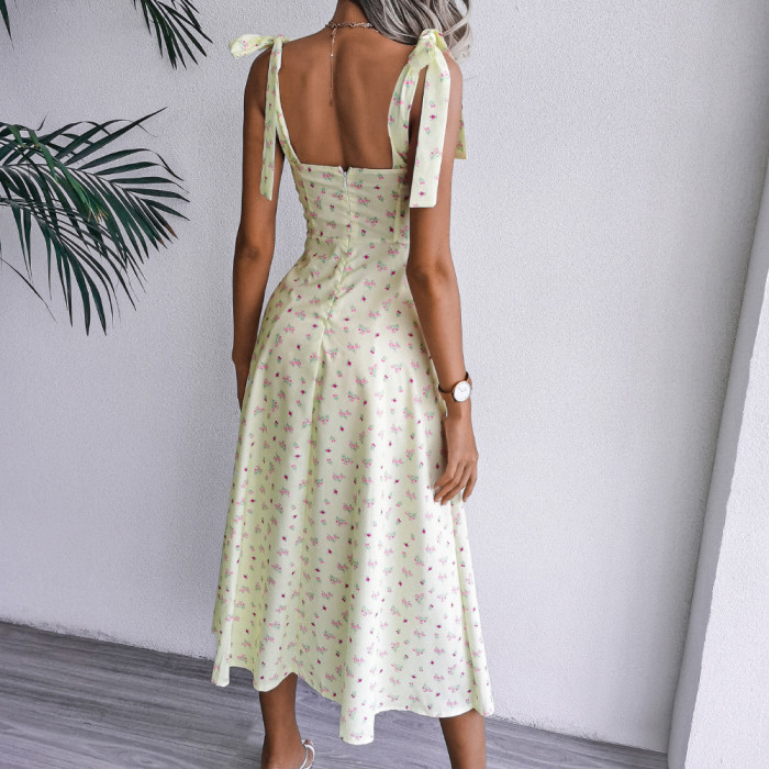 Casual Sexy Bandage With Flower Split Midi Dresses