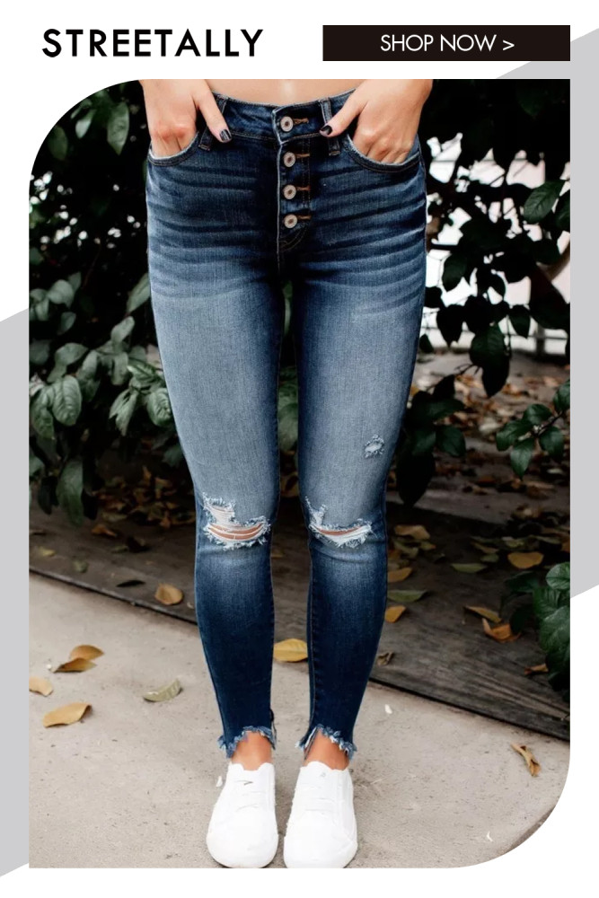Ladies Vintage Fringe Small Feet High Waist Jeans