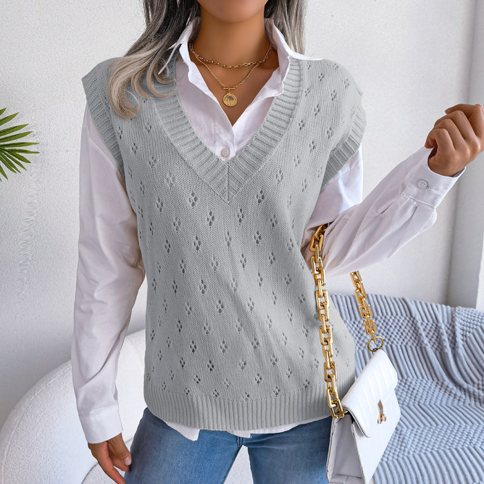 Casual Hollow V-neck Tank Top Sweaters&Cardigan