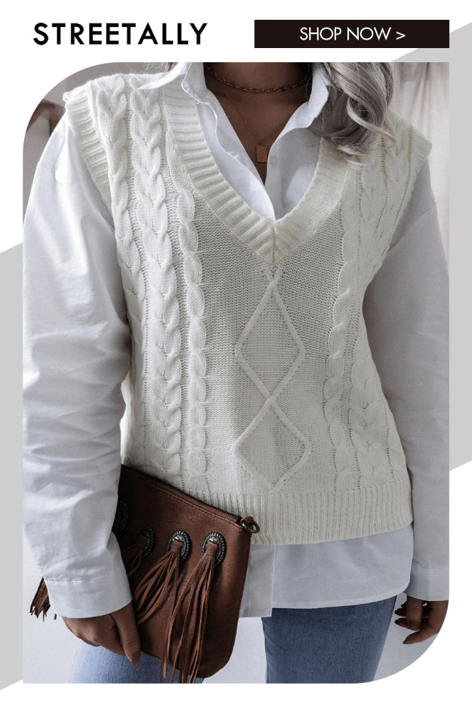 V-neck Twist Casual Loose Knit Vest Sweaters Vest