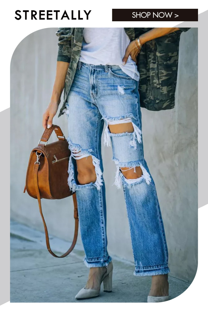 Hollow Out Ripped Straight Jeans