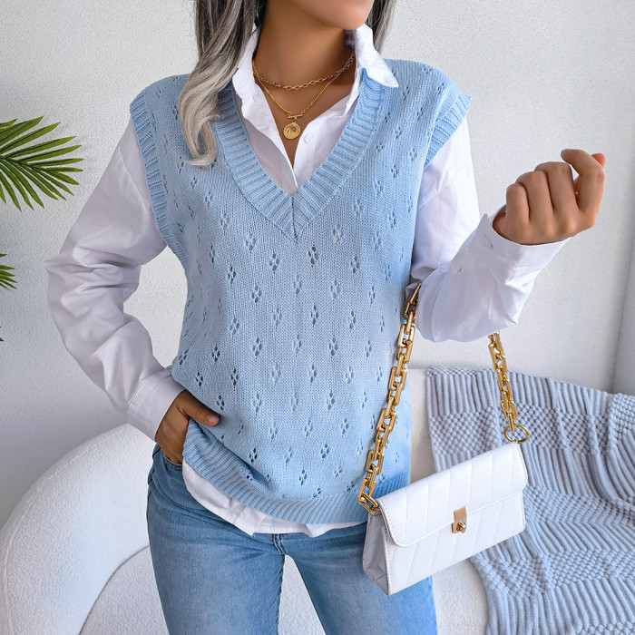 Casual Hollow V-neck Tank Top Sweaters&Cardigan