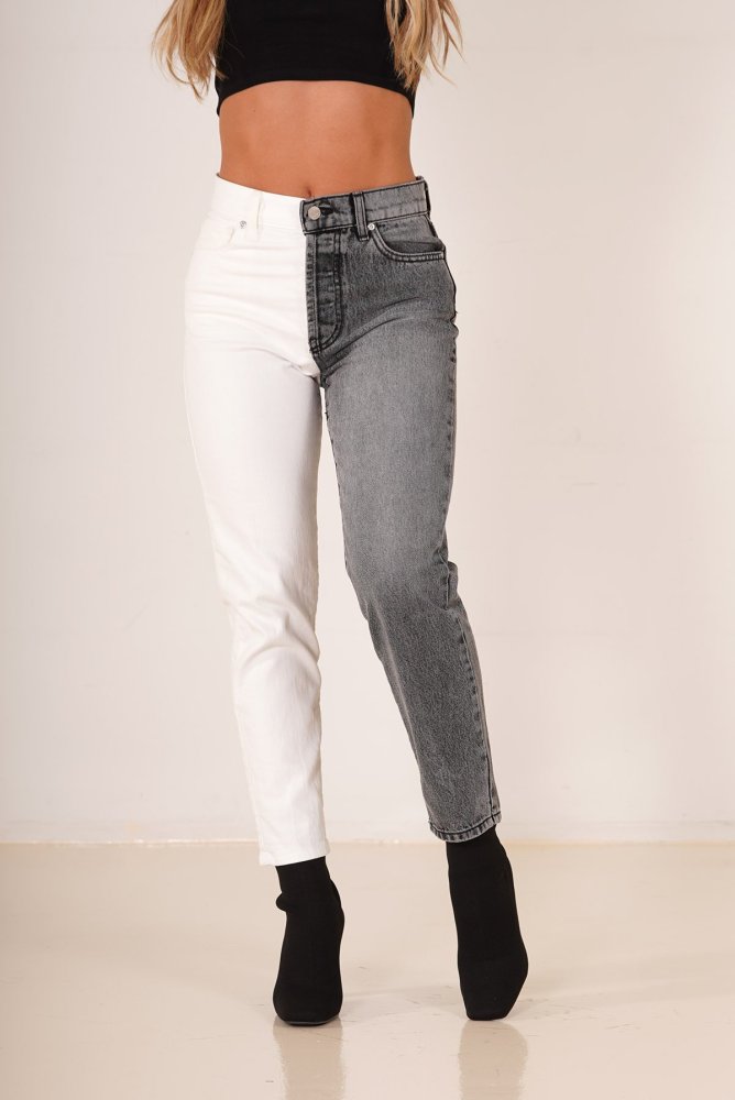 New White and Grey Stitched Jeans