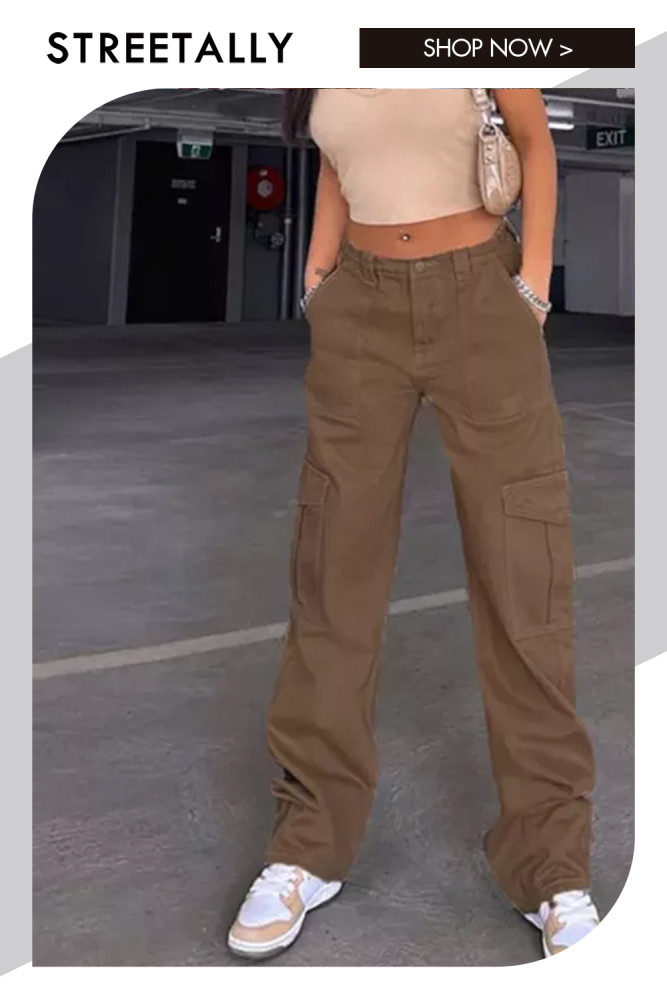 Vintage Khaki Wide Leg Cargo Jeans