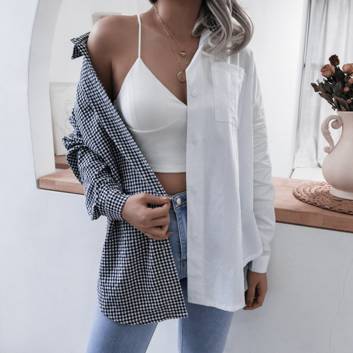 Casual Plaid Panel Loose And Fashionable Blouse&shirts