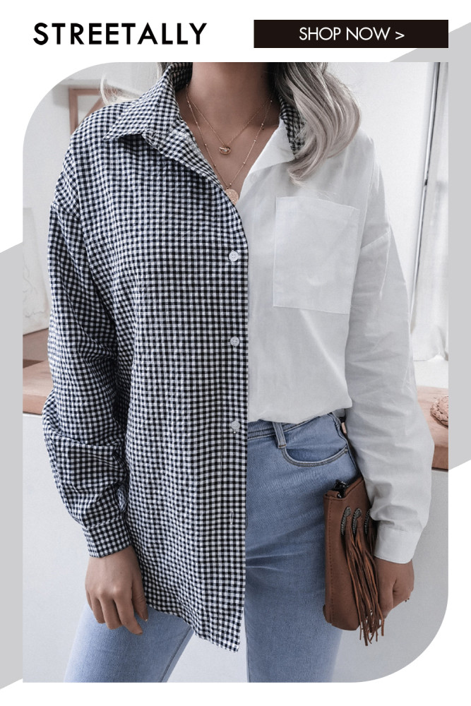 Casual Plaid Panel Loose And Fashionable Blouse&shirts