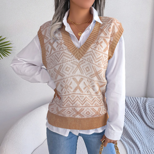 Christmas Snowflake V-neck Knitted Vest Sweaters&Cardigans