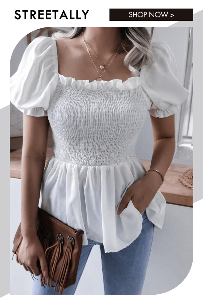 Casual Lantern Sleeve Hem Hem Chiffon Solid Blouses&shirts