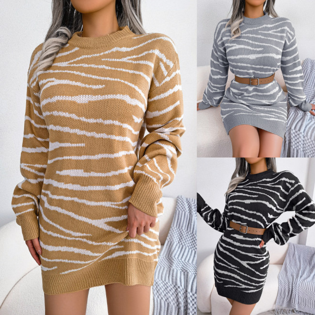 Streetwear Casual Tiger Long Sleeve Underlay Sweater Dresses