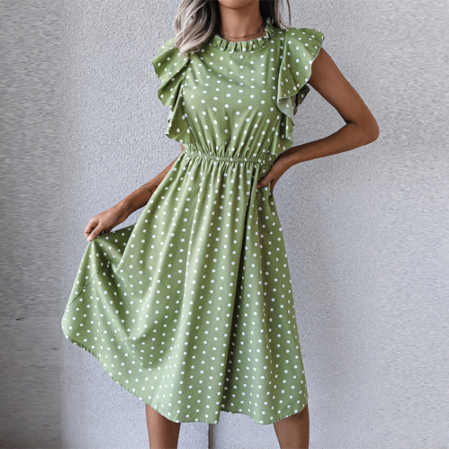 Casual Ruffle Short Sleeve Waist Cut Flowers Midi Dresses