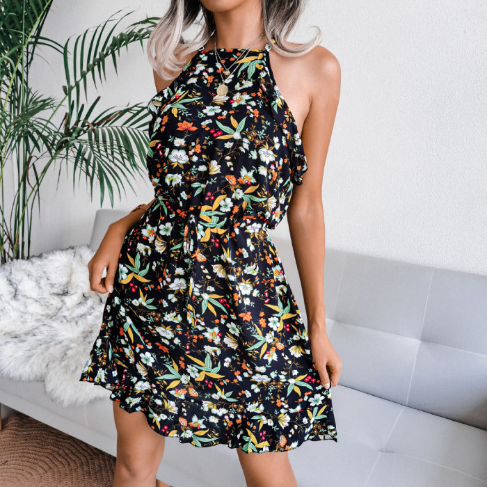 Casual Sleeveless Floral Ruffle Chiffon Mini Dresses