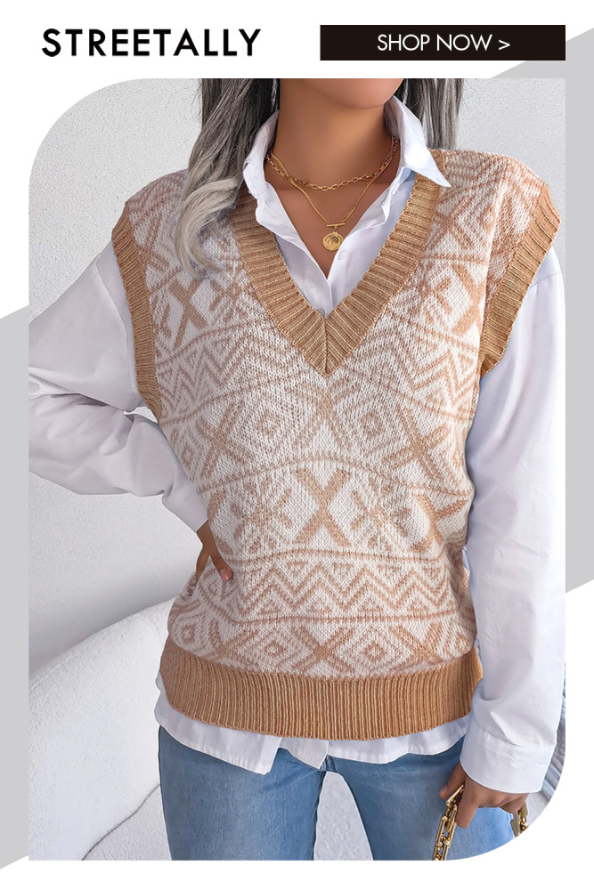 Christmas Snowflake V-neck Knitted Vest Sweaters&Cardigans