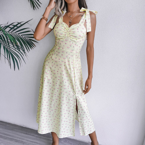 Casual Sexy Bandage With Flower Split Midi Dresses
