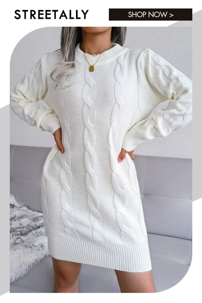 Fried dough twist Bag Hip Solid Fashion Sweater Dresses