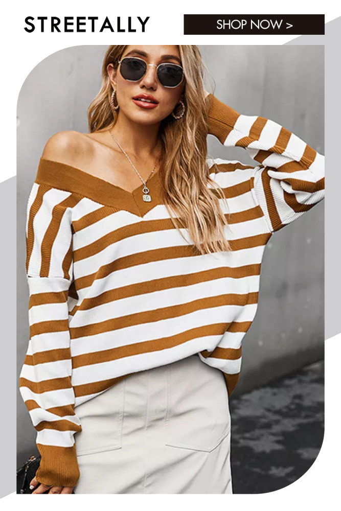 Women's V-Neck Striped Sweater