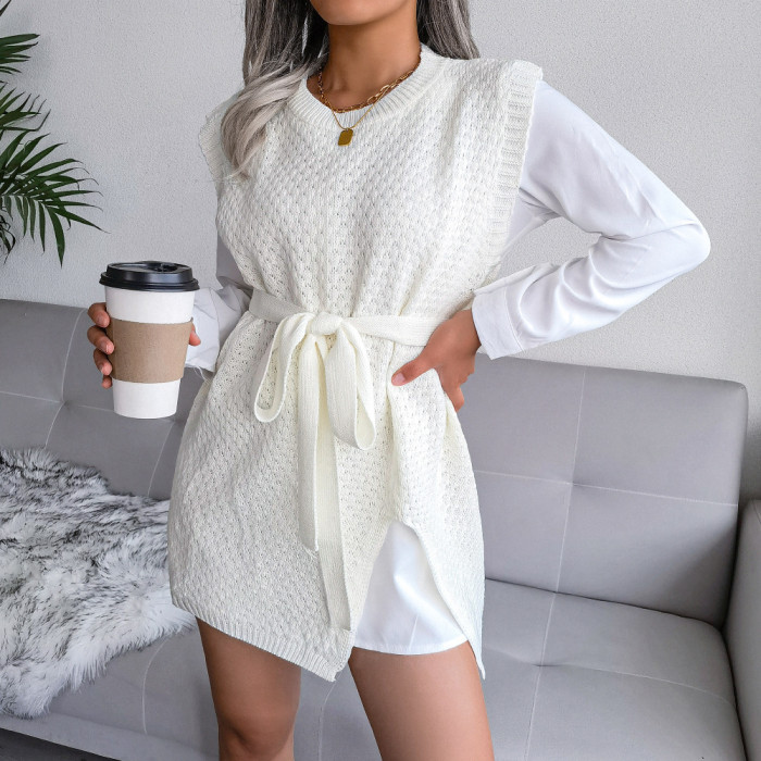 Casual Strap Vest Solid Sweater Dresses