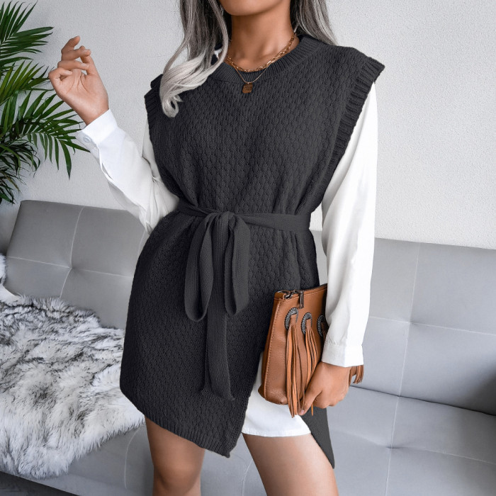 Casual Strap Vest Solid Sweater Dresses