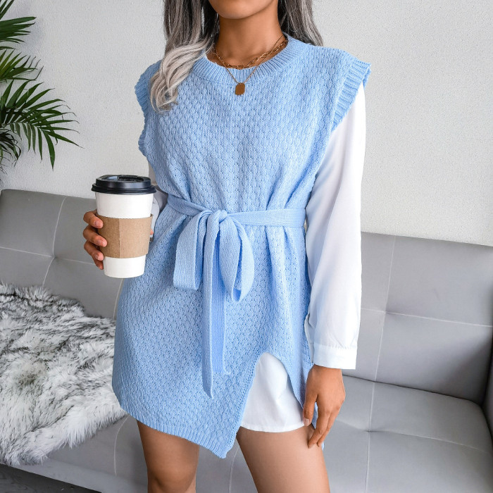 Casual Strap Vest Solid Sweater Dresses