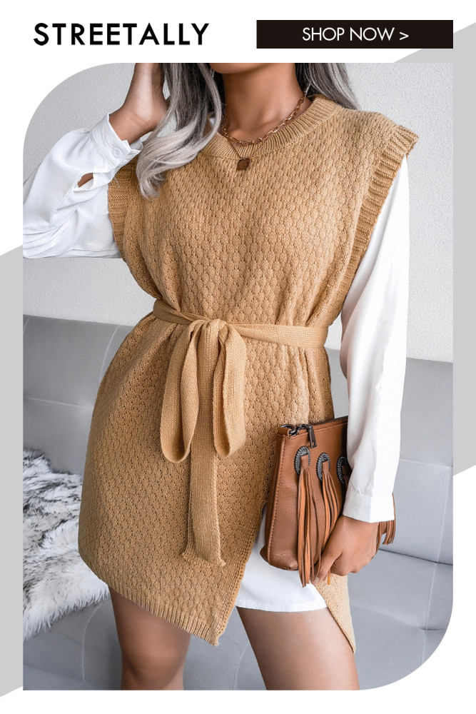 Casual Strap Vest Solid Sweater Dresses