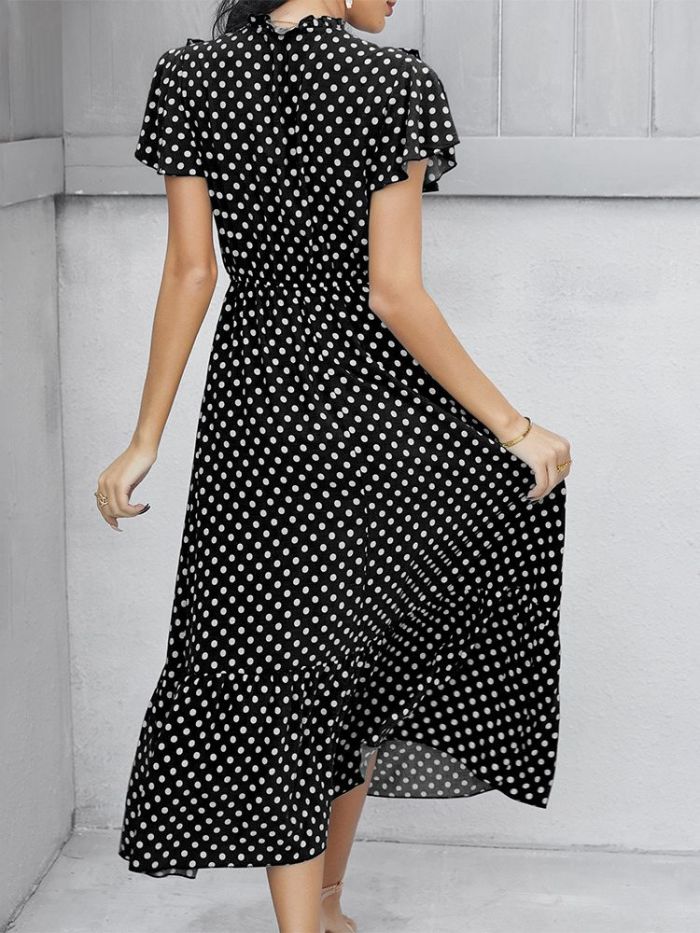 Fashionable Women's New Summer V Neck Short Sleeve A Line Maxi Dress