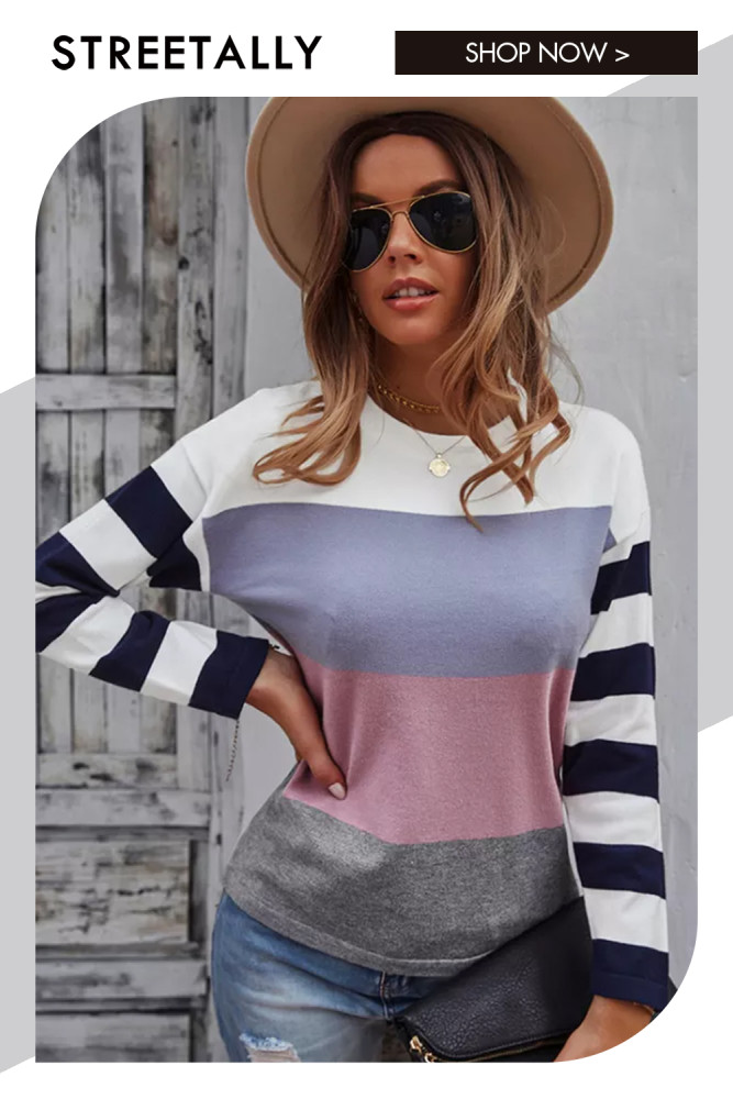 Women's Striped Spliced Sweater