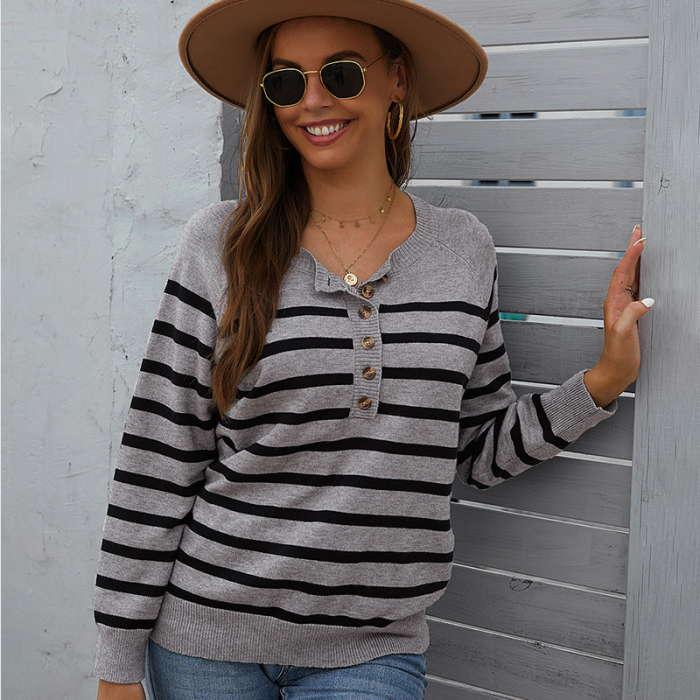 Long-sleeved Bottoming Women Sweater O-Neck  Striped Pullovers