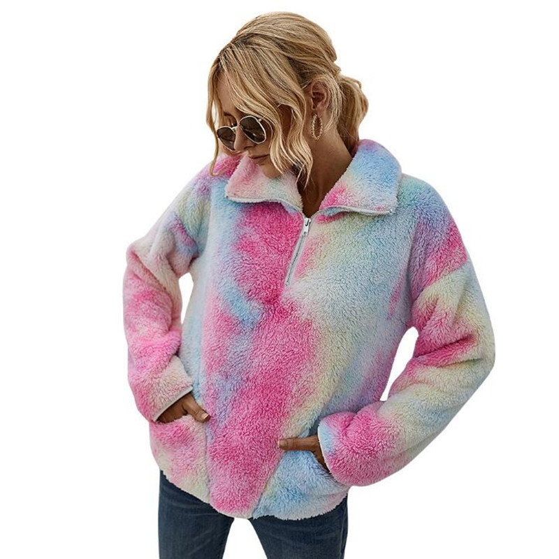 Thickened Plush Sweater Women Half Zipper Long Sleeve Warm Tops