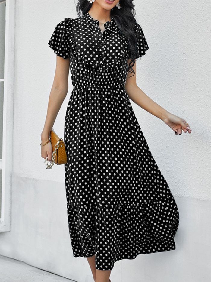 Fashionable Women's New Summer V Neck Short Sleeve A Line Maxi Dress