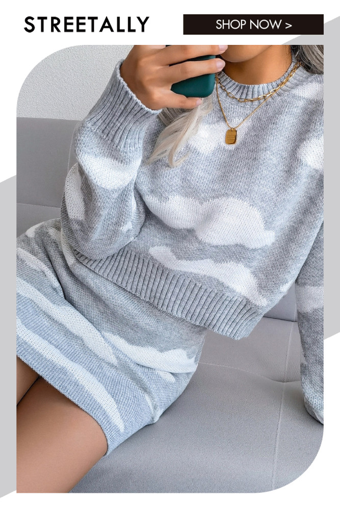 Baiyun Knitting Sweater Hip Wrap Skirt Two-piece Outfits