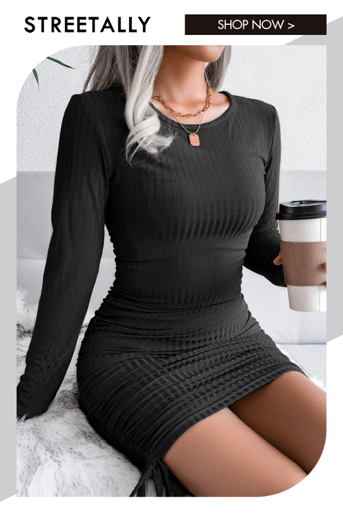 Solid Drawcord Strap Pit Strip Knitted Bodycon Dresses