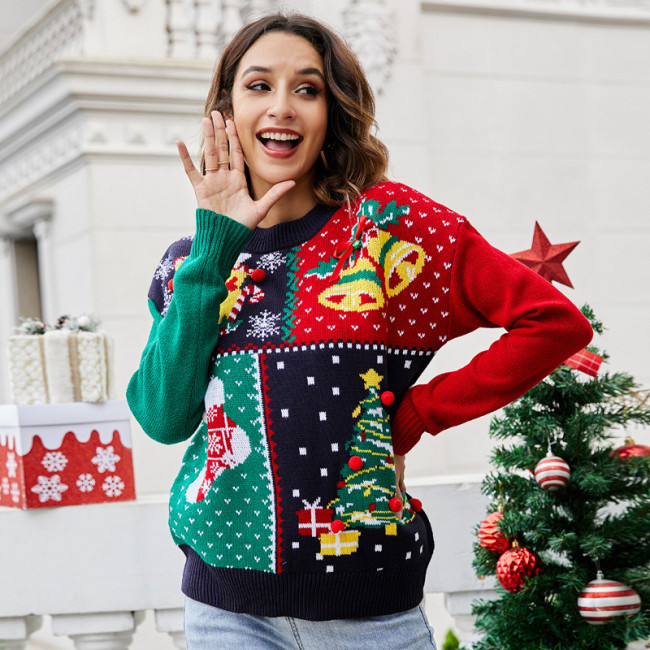 Christmas Sweater Ugly Knitted Long Sleeve Pullover Sweater