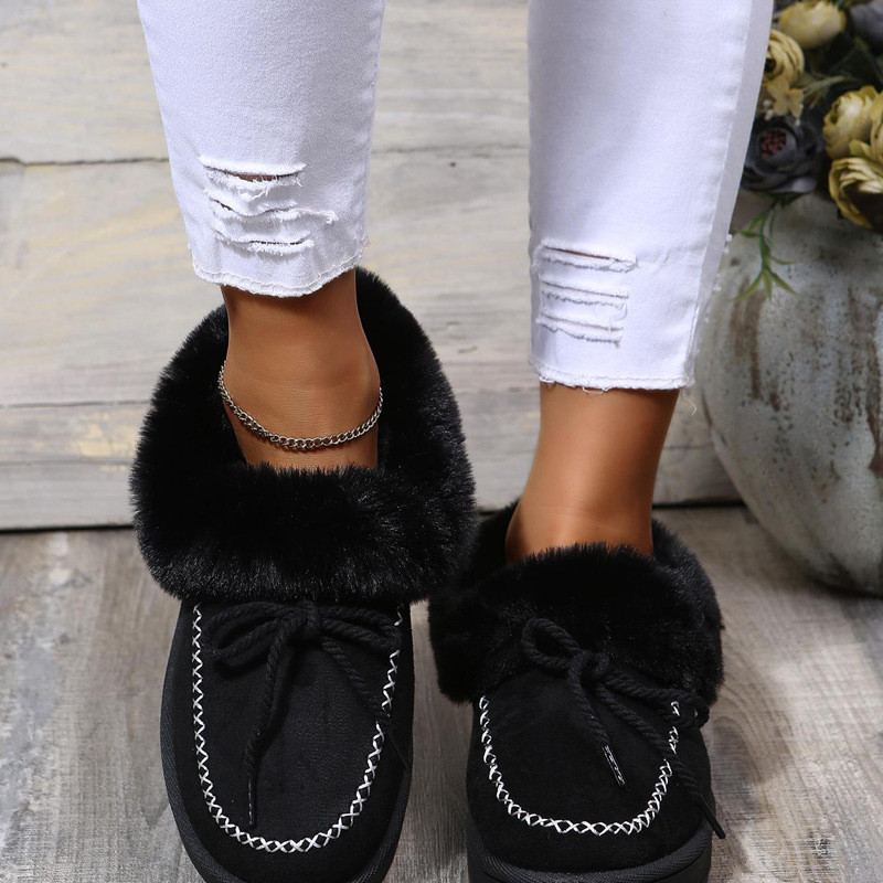 Suede Warm Round Bow Tie Bean Shoes Ankle Boots