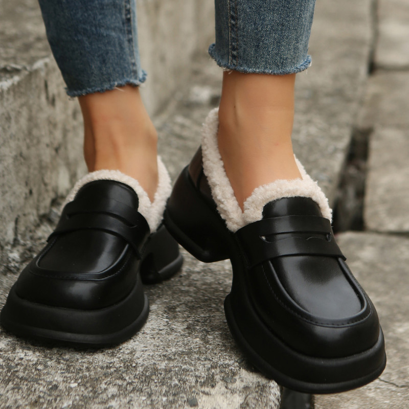 Plush Fashion Vintage Versatile Heel Non slip British Flat&Loafers