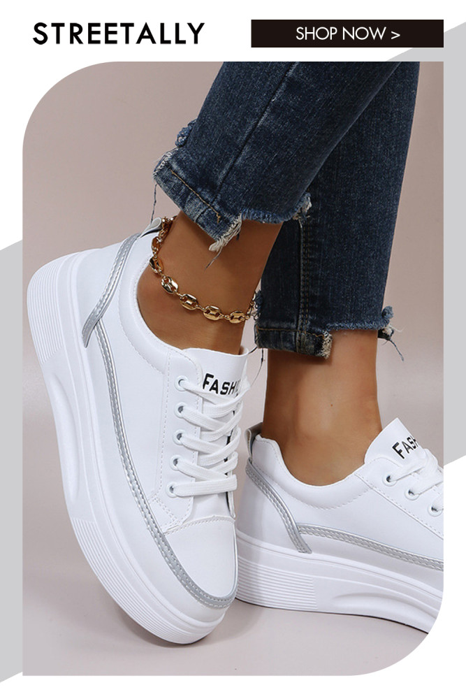 White Soft Leather Casual Sports Women's Shoes Thick Soles Fashionable Color Blocking Sneakers