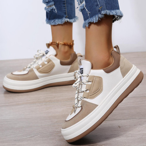 Round Head Color Blocking Plush Casual Sneakers